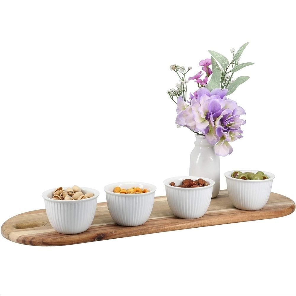 🔺️Cordon Bleu White Stoneware Miniature Ribbed Bowl Set of 4